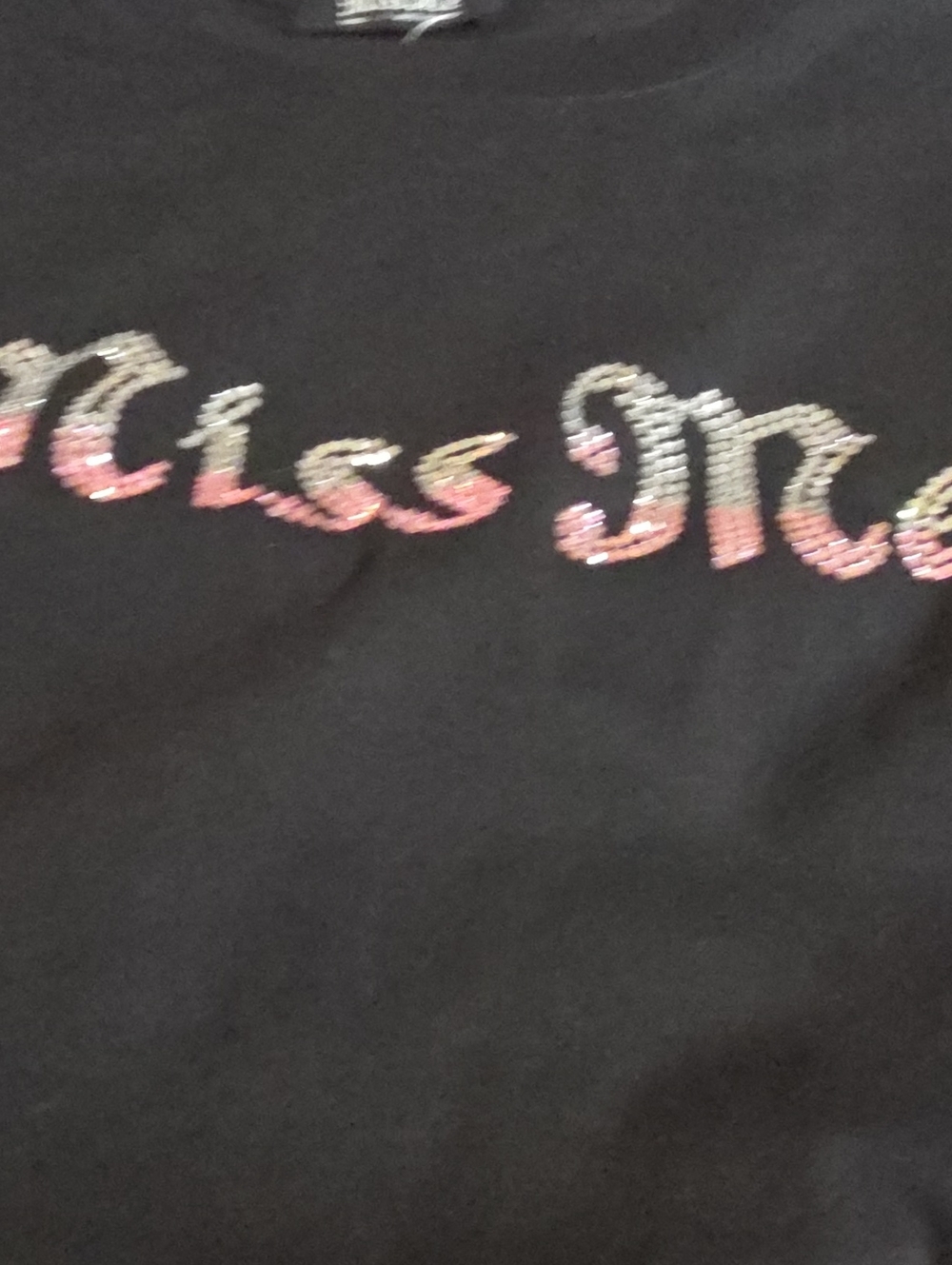 Miss Me Black Tee with Pink and Silver Sequin Script